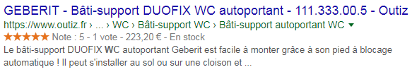 Rich snippet Microdata Prix Avis et état du stock