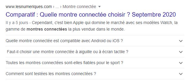 FAQPage montre connectée Les Numériques